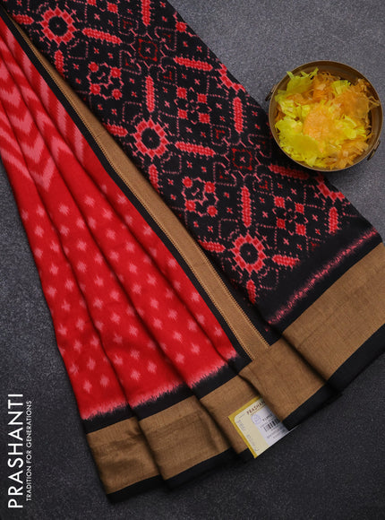 Semi patola saree red and black with allover ikat weaves and woven border