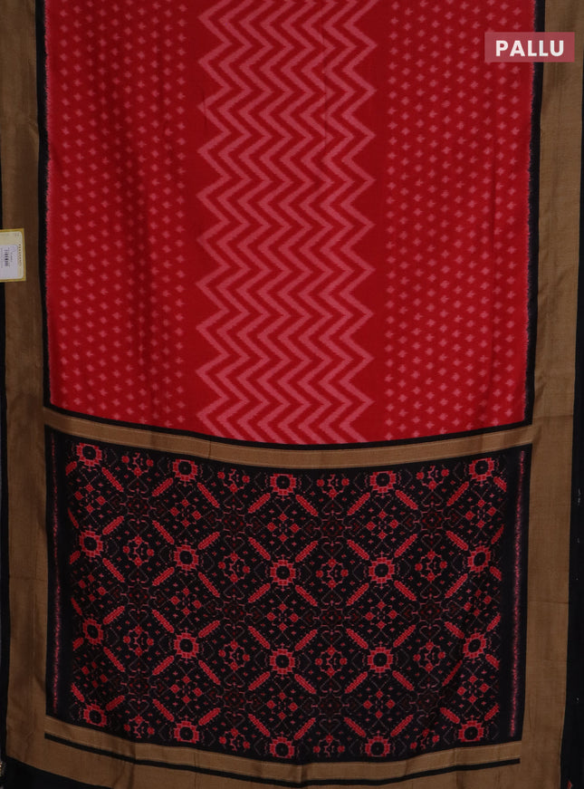 Semi patola saree red and black with allover ikat weaves and woven border