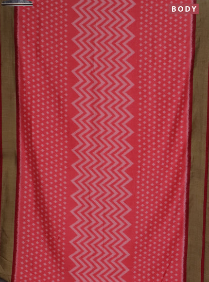 Semi patola saree peach pink and maroon with allover ikat weaves and woven border