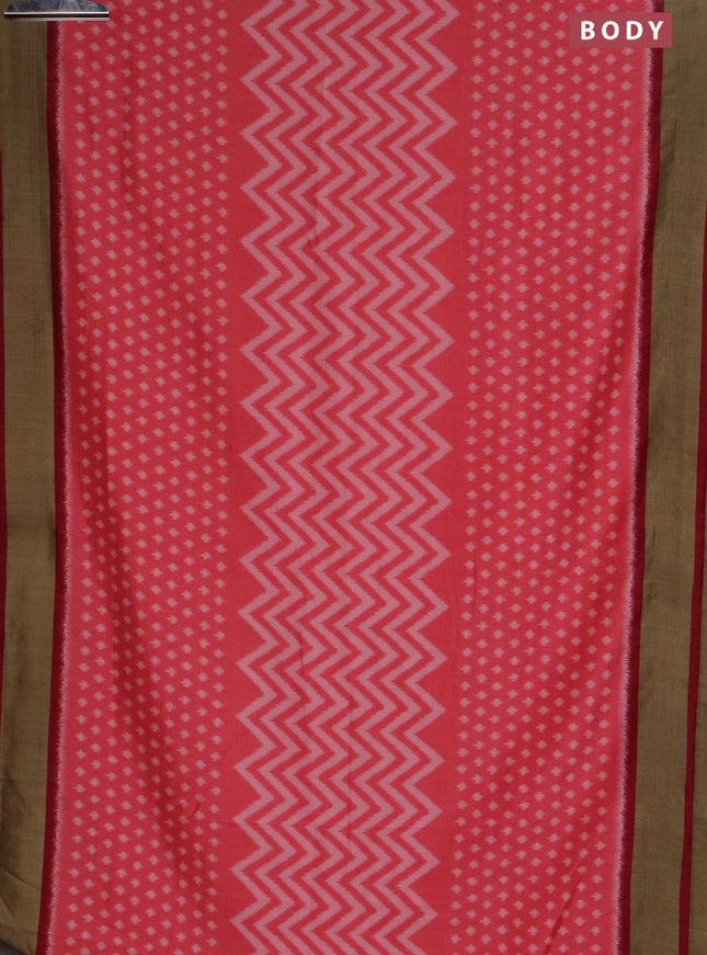 Semi patola saree peach pink and maroon with allover ikat weaves and woven border