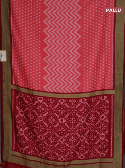 Semi patola saree peach pink and maroon with allover ikat weaves and woven border