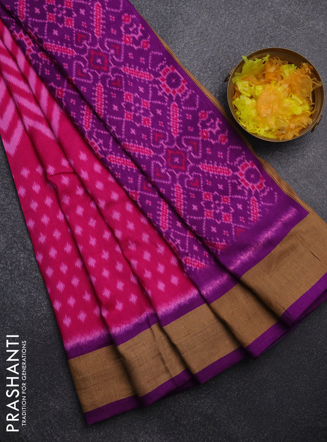 Semi patola saree pink and deep purple with allover ikat weaves and woven border