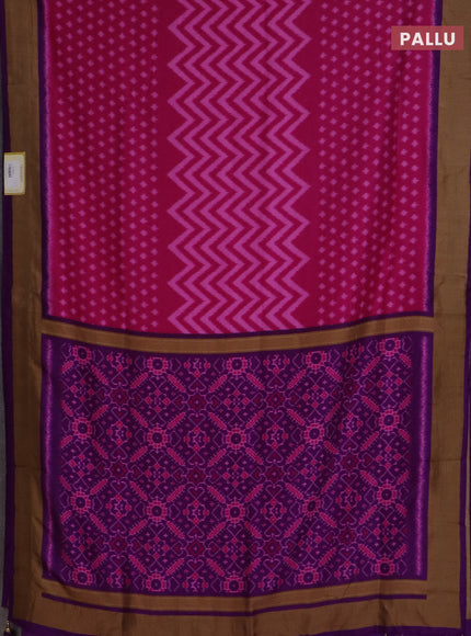 Semi patola saree pink and deep purple with allover ikat weaves and woven border