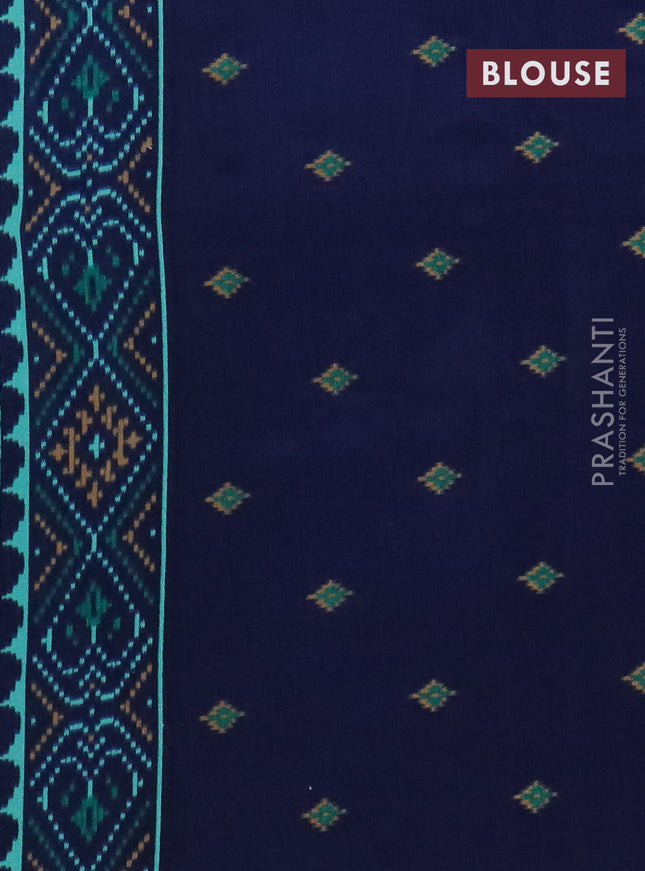 Semi patola saree teal green and navy blue with allover ikat weaves and woven border
