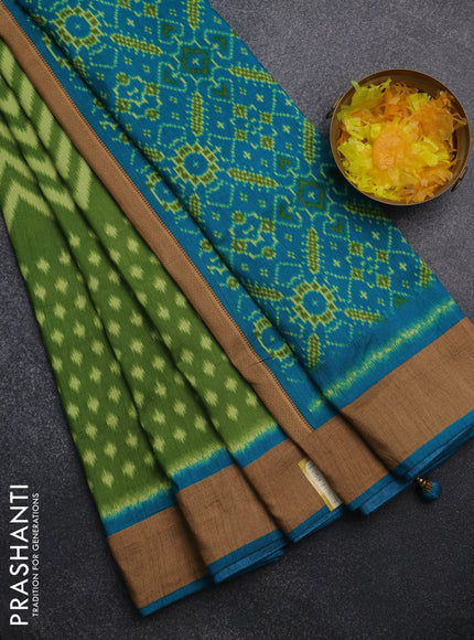 Semi patola saree green and cs blue with allover ikat weaves and woven border