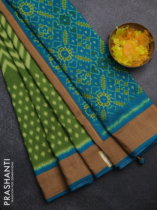 Semi patola saree green and cs blue with allover ikat weaves and woven border