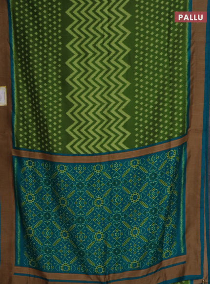 Semi patola saree green and cs blue with allover ikat weaves and woven border
