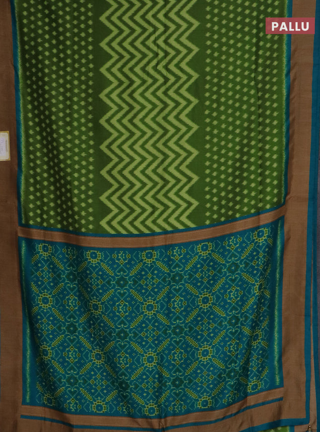 Semi patola saree green and cs blue with allover ikat weaves and woven border