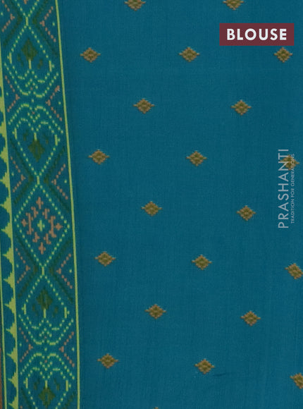 Semi patola saree green and cs blue with allover ikat weaves and woven border