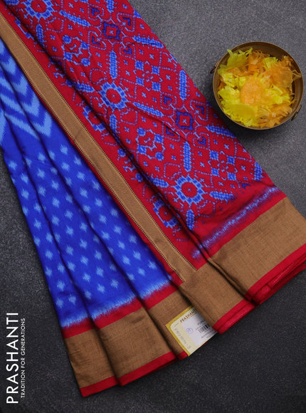 Semi patola saree royal blue and pink with allover ikat weaves and woven border