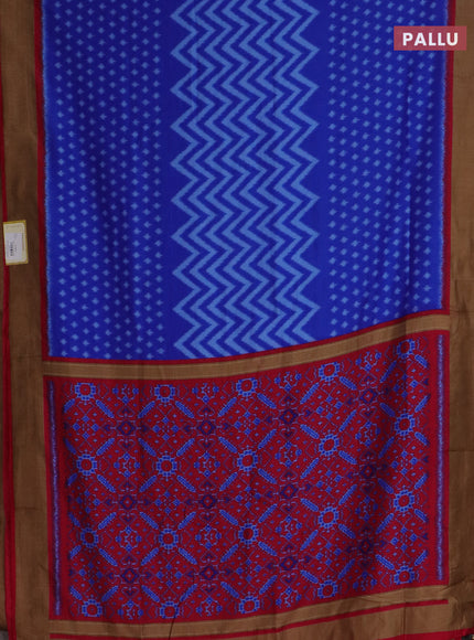 Semi patola saree royal blue and pink with allover ikat weaves and woven border