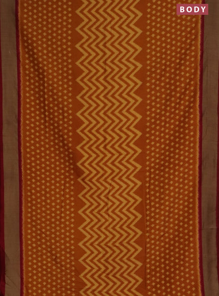 Semi patola saree dark mustard and maroon with allover ikat weaves and woven border