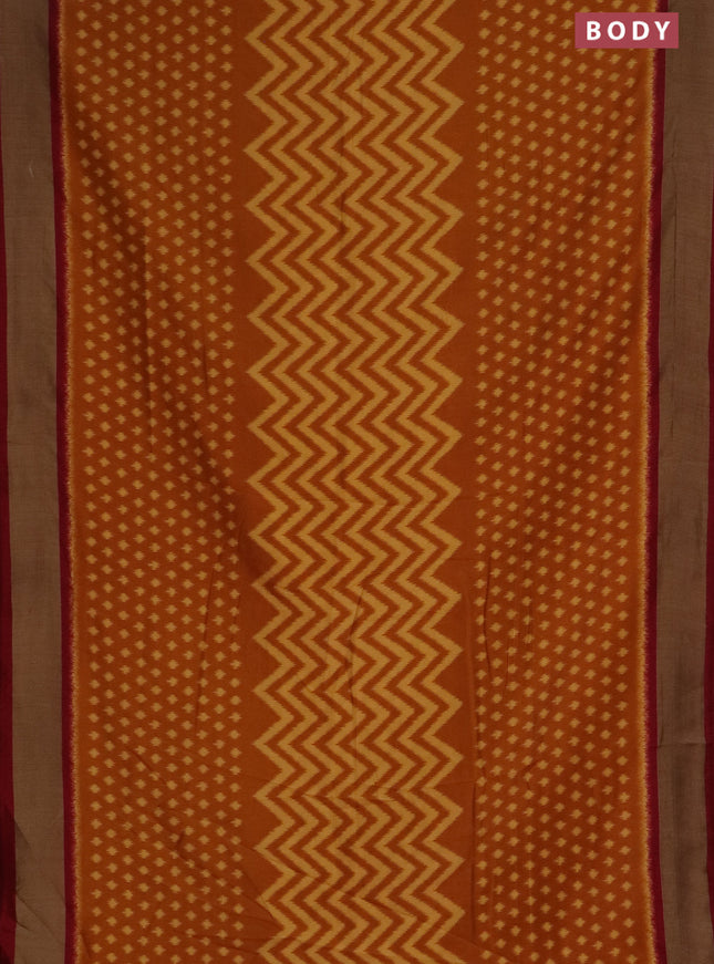 Semi patola saree dark mustard and maroon with allover ikat weaves and woven border