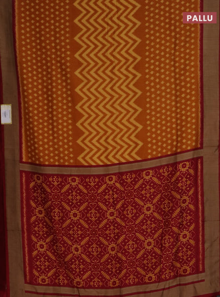 Semi patola saree dark mustard and maroon with allover ikat weaves and woven border