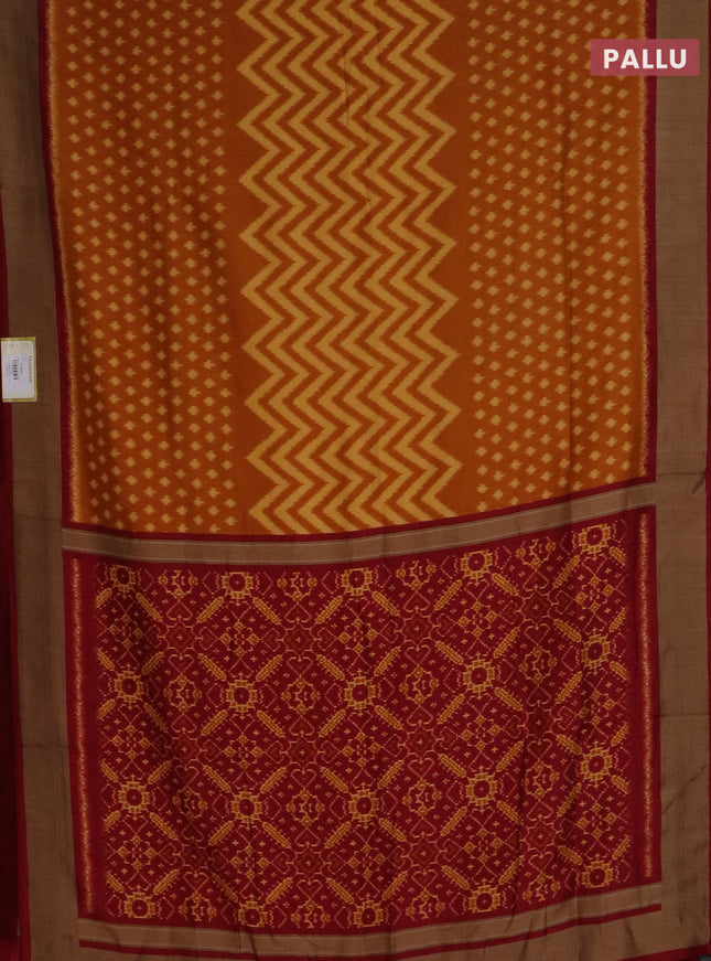 Semi patola saree dark mustard and maroon with allover ikat weaves and woven border