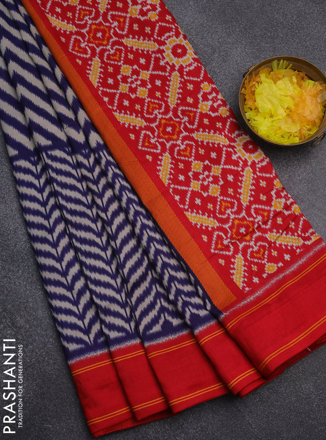 Semi patola saree navy blue and red with allover wevy weaves and simple border