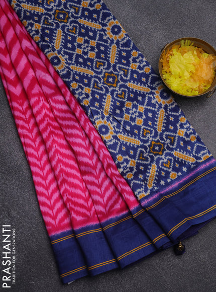 Semi patola saree pink and peacock blue with allover wevy weaves and simple border