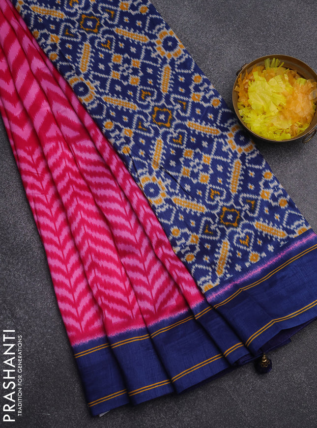 Semi patola saree pink and peacock blue with allover wevy weaves and simple border
