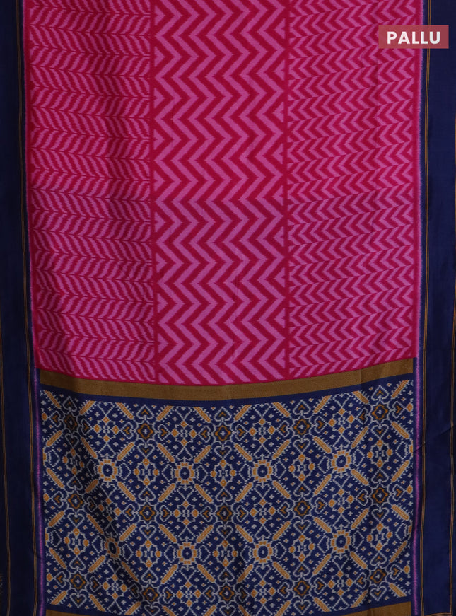 Semi patola saree pink and peacock blue with allover wevy weaves and simple border
