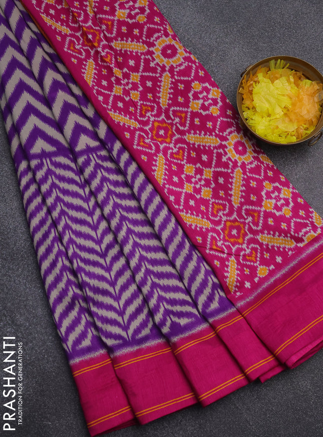 Semi patola saree violet and dark pink with allover wevy weaves and simple border
