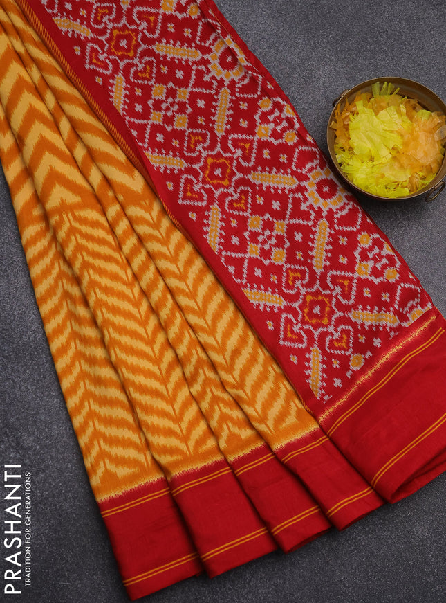 Semi patola saree mango yellow and red with allover wevy weaves and simple border