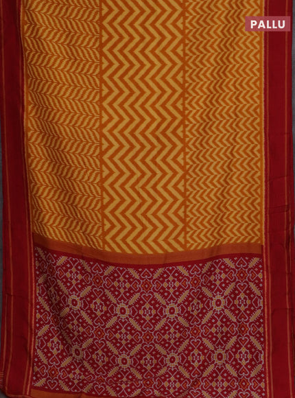 Semi patola saree mango yellow and red with allover wevy weaves and simple border