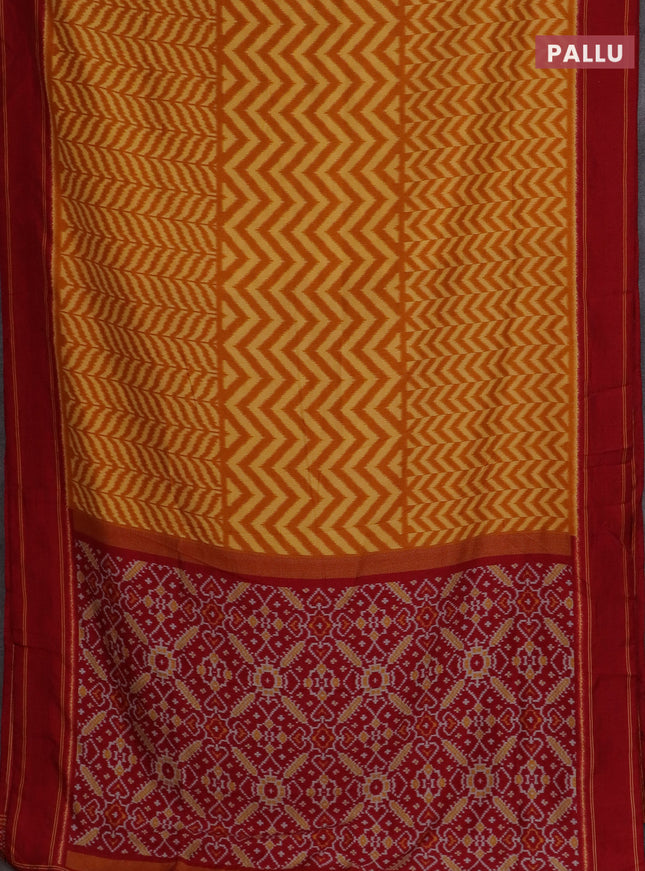 Semi patola saree mango yellow and red with allover wevy weaves and simple border