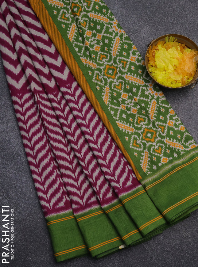 Semi patola saree wine shade and green with allover wevy weaves and simple border