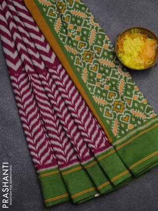 Semi patola saree wine shade and green with allover wevy weaves and simple border