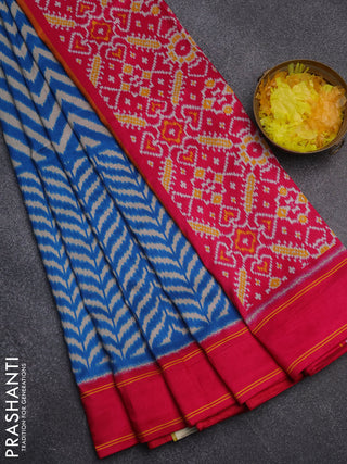 Semi patola saree cs blue and pink with allover wevy weaves and simple border