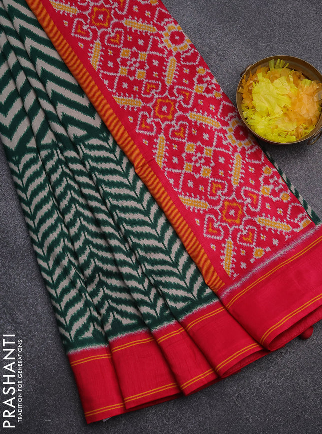 Semi patola saree dark green and pink with allover wevy weaves and simple border