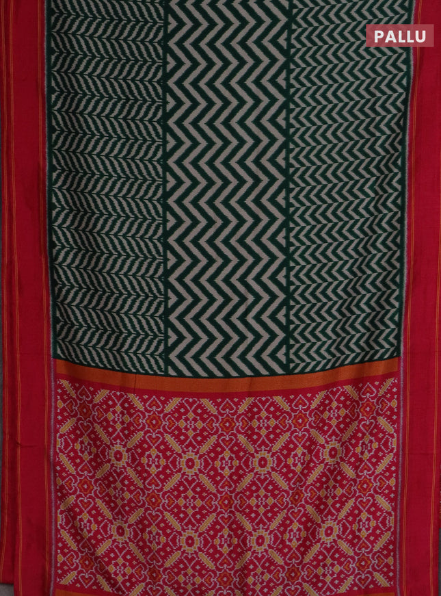 Semi patola saree dark green and pink with allover wevy weaves and simple border