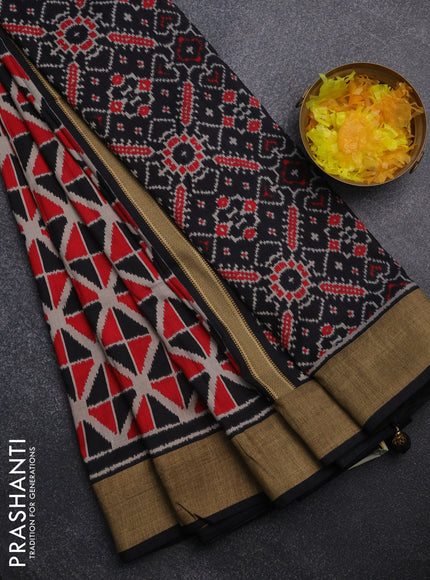 Semi patola saree red and black with geometric weaves and woven border