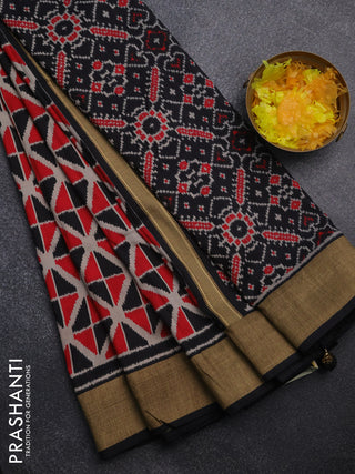 Semi patola saree red and black with geometric weaves and woven border