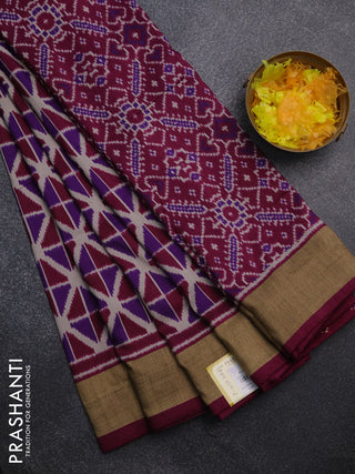 Semi patola saree violet and wine shade with geometric weaves and woven border