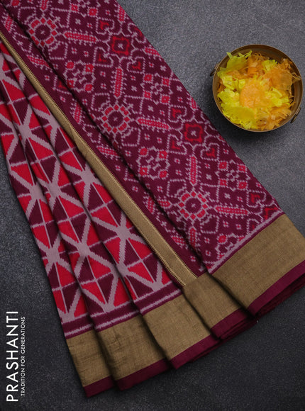 Semi patola saree pink and wine shade with geometric weaves and woven border