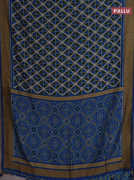 Semi patola saree green and cs blue with geometric weaves and woven border