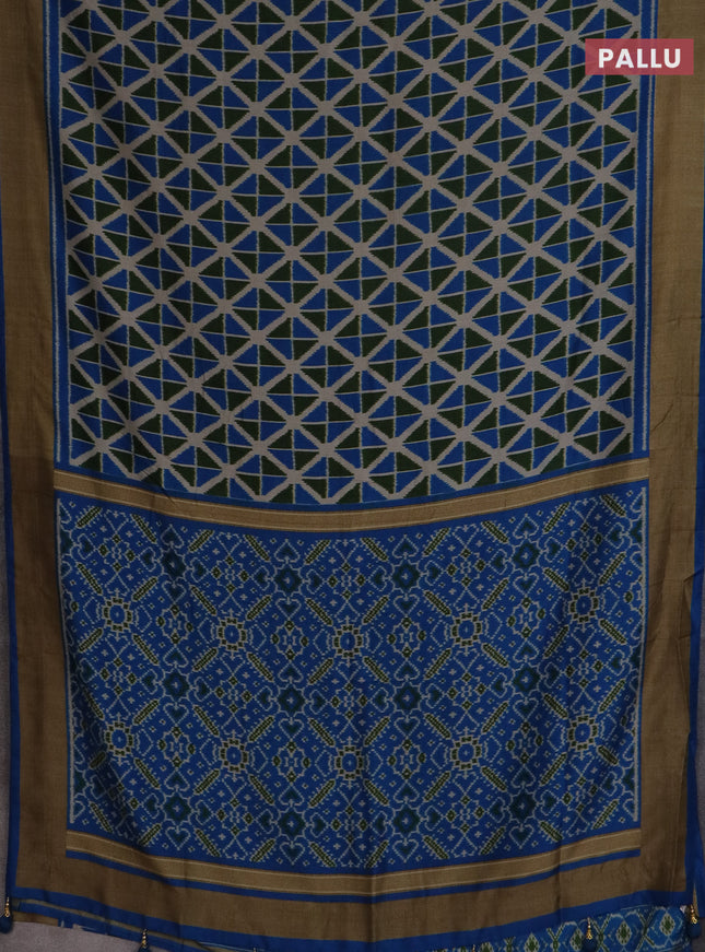 Semi patola saree green and cs blue with geometric weaves and woven border
