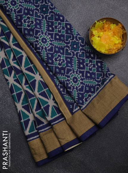 Semi patola saree teal blue and navy blue with geometric weaves and woven border