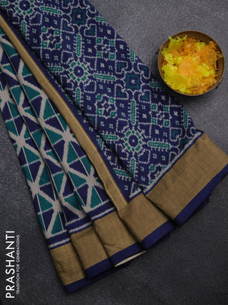 Semi patola saree teal blue and navy blue with geometric weaves and woven border