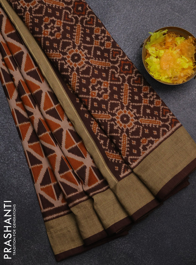 Semi patola saree rust and brown with geometric weaves and woven border