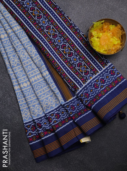 Semi patola saree light blue and peacock blue with allover ikat prints and simple border