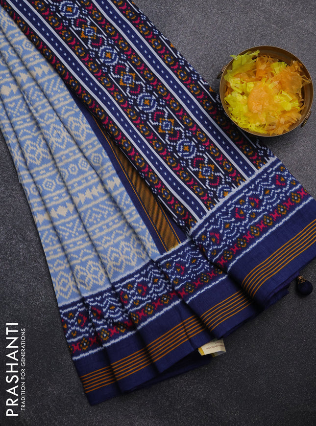 Semi patola saree light blue and peacock blue with allover ikat prints and simple border