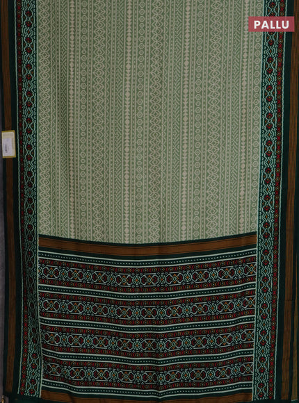 Semi patola saree pastel green and dark green with allover ikat prints and simple border