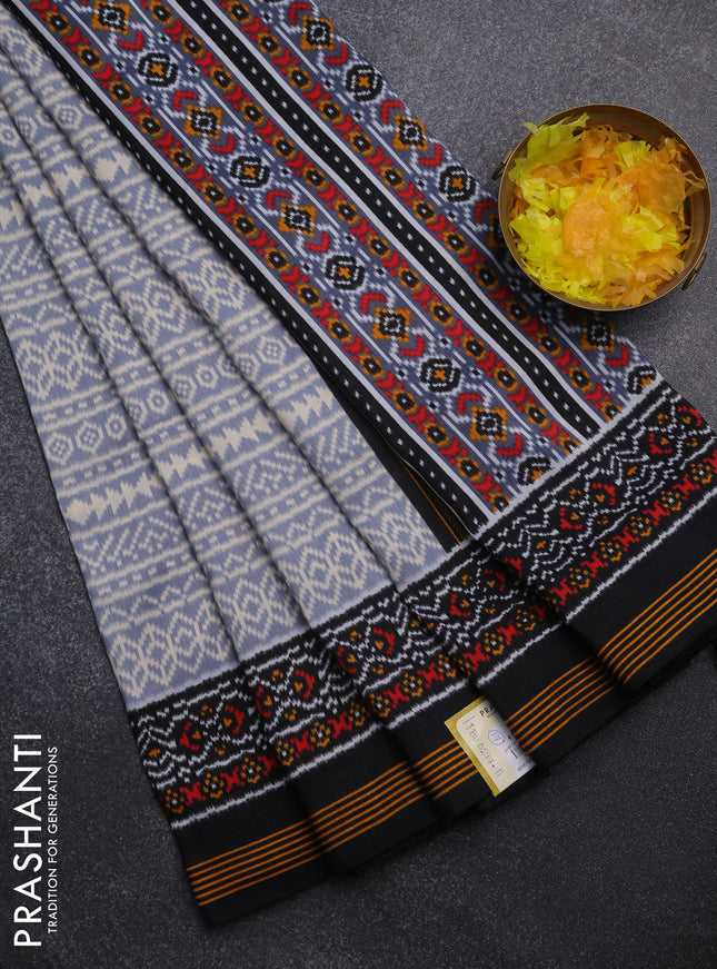 Semi patola saree grey and black with allover ikat prints and simple border