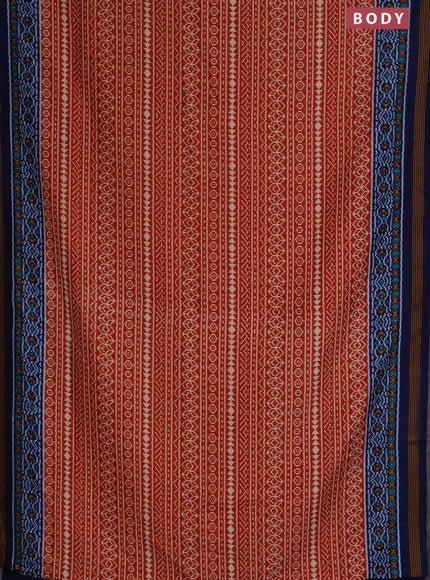 Semi patola saree orange and blue with allover ikat prints and simple border