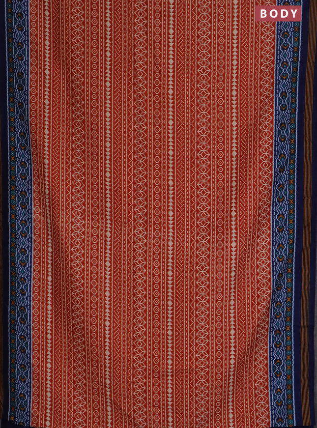 Semi patola saree orange and blue with allover ikat prints and simple border