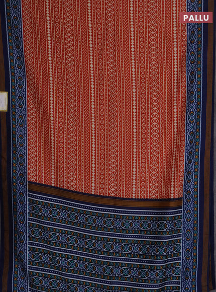 Semi patola saree orange and blue with allover ikat prints and simple border