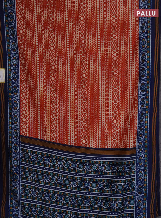 Semi patola saree orange and blue with allover ikat prints and simple border