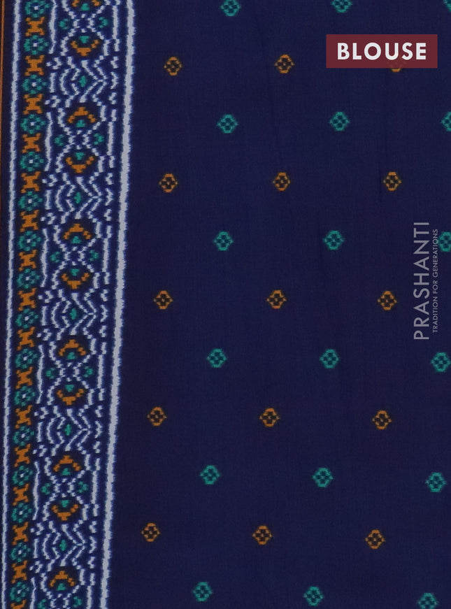 Semi patola saree orange and blue with allover ikat prints and simple border
